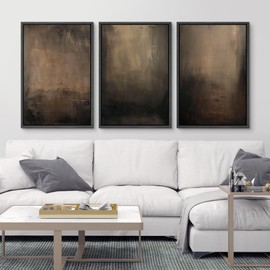 SIGNFORD Framed Canvas Print Wall Art Set Abstract Earthy in Deep Brown and Beige Tones Modern Art Decorative Colorful for Living Room, Bedroom, Office - 24"x36"x3 Black