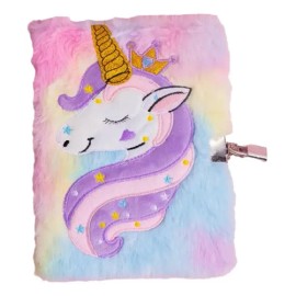 * Cuaderno A5 De Peluche De Unicornio C/candado *
