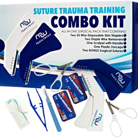 Matrix Wizard Sutures Thread with Needle, Disposable Stapler, Training Tools Plus Remover Instrument - Complete Suture Training Kit - Emergency Survival First Aid Practice Demo, Vet Use