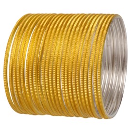 Touchstone New Indian Bollywood Handcrafted Peeled Pattern Italian Color Collection Pastel Yellow Color Wrist Enhancing Designer Jewelry Bracelets Bangle. Set of 24. for Women.