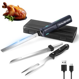 HAUSHOF Cordless Electric Knife Set for Meat Slicing 8V Electric Carving Knife Grey