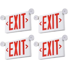 TORCHSTAR Red LED Exit Sign with Emergency Lights, UL 924, Emergency Exit Light with Battery Backup, Adjustable Heads, Fire Exit Sign with Lights, Double Face, AC 120/277V, Damp Location, Pack of 4