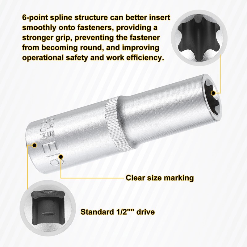 HARFINGTON E-Torx Socket 1/2" Drive E16 External Torx Deep Socket