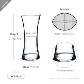 WGV Gathering Bouquet Vase, 4.5" W, 10" H, Clear Glass Floral with Flared Oval Opening, Centerpiece, Home Wedding Event Decor, 1 Piece (VCK0910)