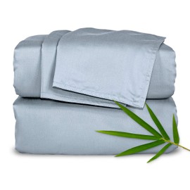 Queen Sheets by Pure Bamboo, Genuine 100% Organic Viscose Derived from Bamboo Bed Sheet Set, Luxuriously Soft & Cooling, Double Stitching, Lifetime Quality Promise (Queen, Sterling Blue)