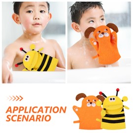 Healeved 2pcs Kids Bath Mitt Washcloths Gloves Sponge Cute Animal Toddler Exfoliating Scrubber Loofah Cartoon Hand Puppet for Boys Girls Children Shower Bathing Mitt