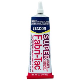 BEACON Super Fabri-Tac - New Industrial Grade Fabric Adhesive - Fast Grab, Quick Drying, Permanent & Crystal Clear - Suitable for Fabrics, Wood, Glass & More, 2.5-Ounce