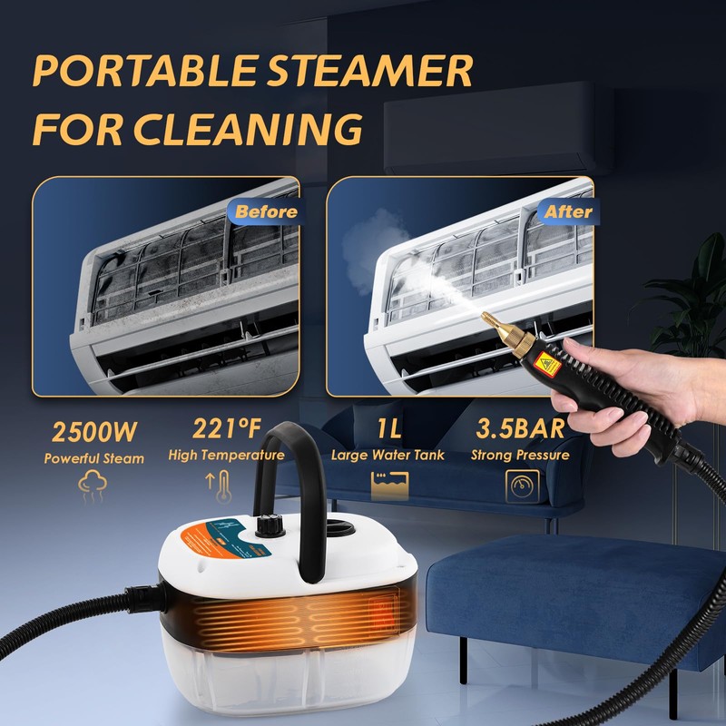 Hapyvergo 2500W Handheld Steam Cleaner, Pressurized Steam Cleaning Machine with