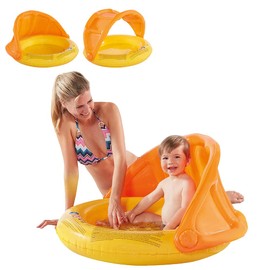 Smart-Planet Baby Pool with Sun Canopy, Paddling Pool, Yellow/Orange, 1-Ring Pool, Inflatable Floor, 85 x 54 cm, Children's Pool, Mini Swimming Pool
