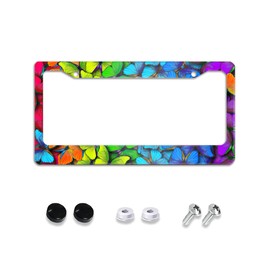 ZTHLL Rainbow Butterflies License Plate Frame, Decorative Car Aluminum Decor Car Tag Frames for Men/Women with Screw Caps Car Accessories 2 Holes US Canada Standard 12"X6"