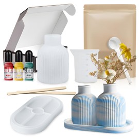 AllisWay Gießpulver Starterset, Reliefgießpulver, Giesspulver Weiss für Silikonformen, Gießpulver Weiß, Enthält Vasen- und Tablettformen, Geeignet für Silikonformen, DIY-Bastelarbeiten usw, 500G