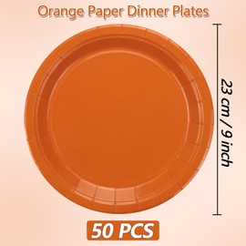 50 platos de papel naranja – Plato de cena desechable redondo de 9 pulgadas para Halloween, baby shower, suministros de fiesta de cumpleaños naranja