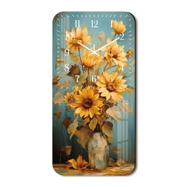 Farmhouse Wall Clocks for Kitchen - Wooden Sunflower Wall Clock Battery Operated 12 Inch - Vintage Flowers Clocks Silent Non Ticking Decorative for Living Room Bedroom Home Decor