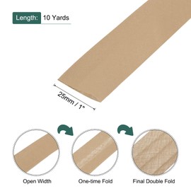 sourcing map 1 Inch Double Fold Bias Tape Polyester Continuous Bulk Bias Tape for Sewing,Seaming Quilting Hemming Binding Crafts (Khaki 10 Yards)