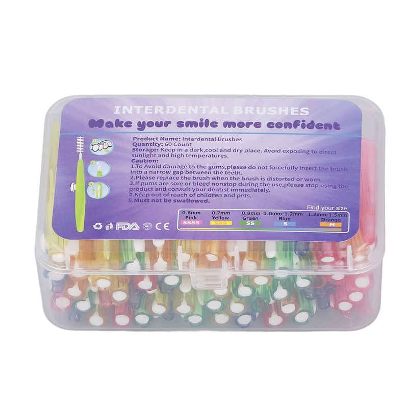 60Pcs Interdental Brush Floss Interdental Cleaning Brush with PP Handle