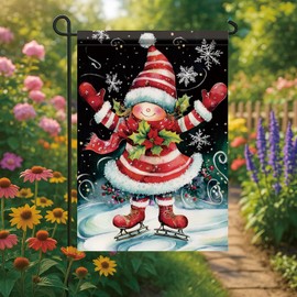 Saoplasa Christmas Garden Flag Skating Girl Red Striped Outfit 12x18 Inch Double Sided Outdoor Yard Banner for Winter Holiday Ice Snow Welcome Decoration Decor