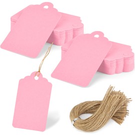 SallyFashion 120PCS Gift Tags with String, Paper Tags Blank Tags Pink Hanging Tags for Gifts DIY Wedding Birthday