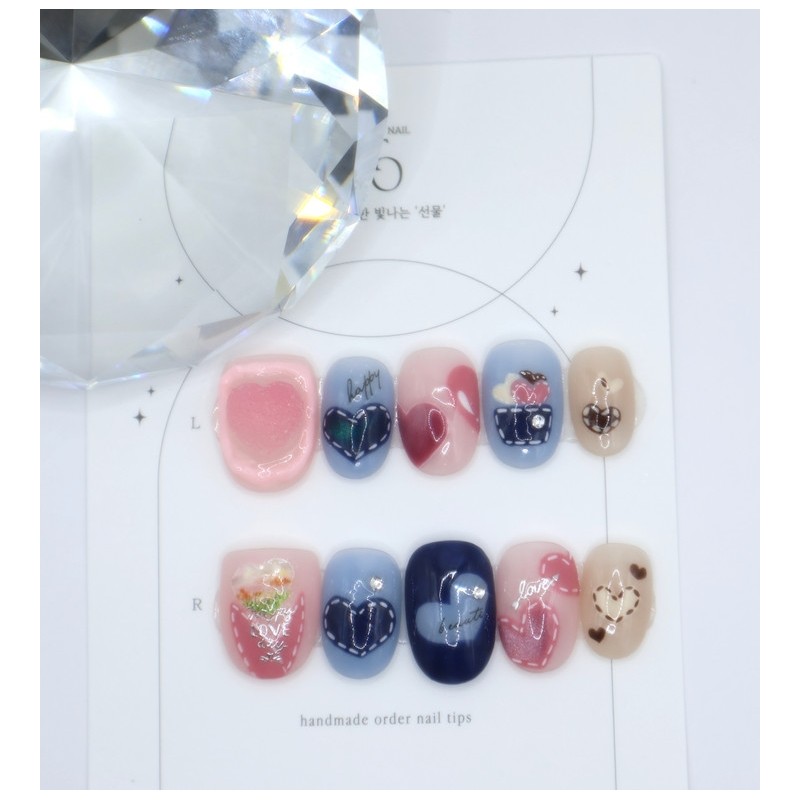 Handmade nail tips - Fluffy, heart package - Short square
