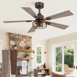 Fanbulous 1 Pack Farmhouse 42 Inch Ceiling Fans with Lights, Industrial Caged Ceiling Fans for Bedroom Living Room, Double-Sided 5 Blades Rustic Ceiling Fan-Oil Bronze