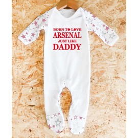 Bebe Dory Born to Love Arsenal Just Like Daddy - 100% Cotton, Ultra-Soft, Cosy, and Breathable Sleepwear for Infants and Toddlers (White/Pink Stars, 3-6 Months)