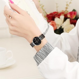 GUANHAO Ceramics Watches for Women Fashion Dress Diamond dial Watch Waterproof Date Day Samll Wristwatch Rose Gold