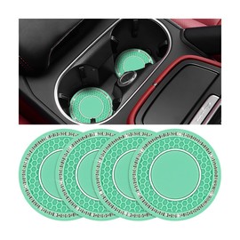FALVFUN Bling Car Cup Holder Coaster, 2.75 Inch Crystal Rhinestone No Slip Anti Dust Vehicle Water Bottle Mat, Waterproof Auto Interior Drinking Pad, Universal Fit (Light Green/White)
