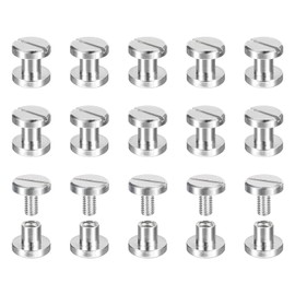 sourcing map 30Pack Brass Chicago Screws, 4x8mm Flat Head Screw Back Binding Post Nail Stud Rivets for DIY Leather Craft Belt Strap Silver