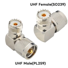 Boobrie SO239 PL259 Right Angle Low Loss UHF Coax Cable Adapter 90 Degree CB Radio Adapter PL259 Coaxial Connector UHF Male PL259 Plug to UHF Female SO239 Jack for Walkie Talkie Ham Radio Pack of 2