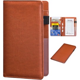 Server Books for Waitress - Leather Waiter Book Server Wallet with Zipper Pocket, Cute Waitress Book&Waitstaff Organizer with Money Pocket Fit Server Apron（Classic Brown）