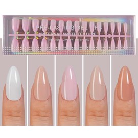 Plauva Uñas Postizas De Almendra Medianas, 5 Colores, Uñas De Gel Suaves Que Duran Mucho Tiempo, 150 Piezas De Uñas Postizas Naturales Para Decoración