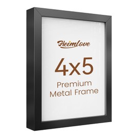 Heimlove 4x5 Metal Picture Frame,Black Aluminum Photo Frames-Real Tempered Glass,Tabletop Display,Mounting Horizontally or Vertically Decor for Wall-1Pack