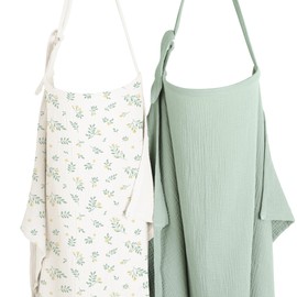 Konssy 2-Pack Muslin Nursing Cover Up for Breastfeeding Moms with Rigid Hoop, 100% Cotton, Lightweight & Breathable Breastfeeding Cover, Adjustable & Comfort