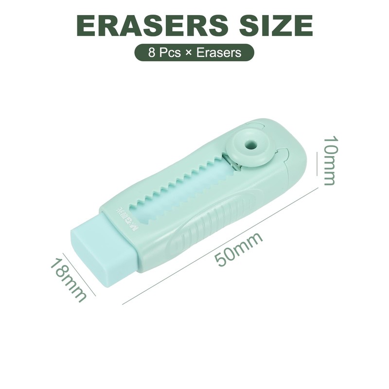 M&G 8 Pack Erasers, Green Sliding Retractable Eraser Push Pull