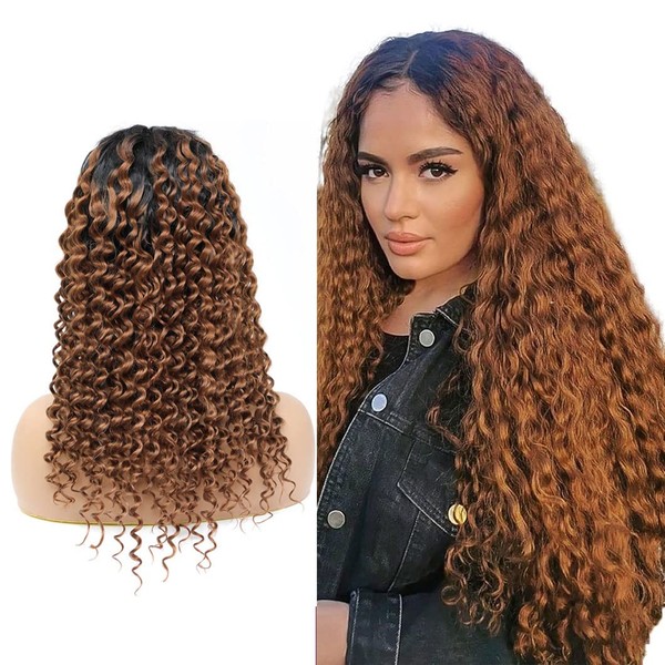Ombre Wig Real Hair Wig Brazilian Hair Kinky Curly 1B/30 Wig Blonde Ombre Wig 4x4 Lace Wig Pre Plucked 9A Unprocessed Brazilian Virgin Hair Wigs 26 Inches