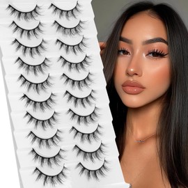 JIECAI False Eyelashes Manga Lashes Natural Look Wispy Faux Mink Eyelashes Spiky 3D Anime Lashes Manhua Doll Cosplay Fake Eyelash 10 Pairs Lash Strips, Natural Manga