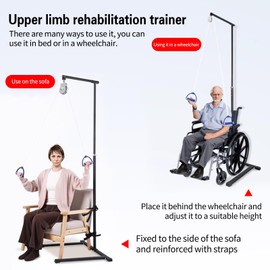 Shoulder pulley for physical therapy for bedridden patients，Stand with pulleys，Shoulder rehab can be performed at any position，Suitable for use by patients in bed, wheelchair or sofa （black 1 pcs）