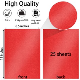Twavang 25 Sheets Red Shimmer Cardstock Paper 8.5'' x 11'', 250gsm/92lb Double Sided Metallic Paper for Scrapbook, Invitations, Printing and DIY Cards