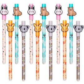 DGTSYAL Erasable Gel Pen - Animal Design with Thermosensitive Eraser Ink, a Variety of Ink Colours and Barrel Designs, 0.7mm Tip (4 PVC-12 Erasable Gel Pens)