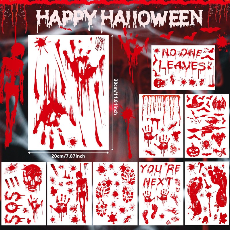 AhfuLife 108Pcs Halloween Window Stickers, 9 Sheets Reusable Halloween Window