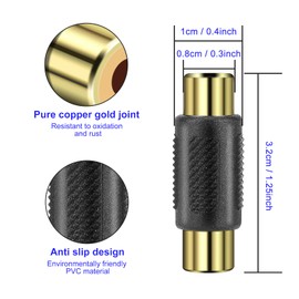 Unifizz 3Pack Gold RCA Female to Female Coupler, Audio Video RCA Adapter Connector Gold Plated RCA Jack to Jack Converter RCA Cables Extender for Amplifier, Speaker, TV, RCA Cable