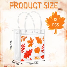 JarThenaAMCS 12Pcs Thanksgiving Leaves Gift Bags with Handles Christmas Maple Leaves Party Favor Bags Autumn Decorative Treat Bags Fall PVC Clear Goodie Bags for Wedding Birthday Party Supplies