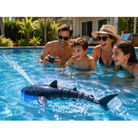 Remote Control Shark Pool Toy – 2.4GHz RC Swimming Shark with Water Spray, LED Lights & Articulated Tail