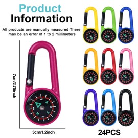 Pack of 24 Mini Compass with Carabiner Hook Compass Guide Key Holder with Compass Kids Carabiner Key Ring Pocket Compass for Outdoor Travel Hiking Camping