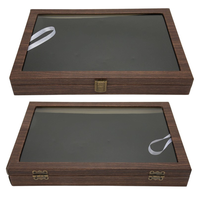 Pin Display Case Large Black PU Leather Dustproof Glass Widely