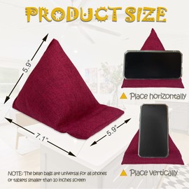 WARMTONE Phone Stand for Bed, Cell Phone Holder Laying Down Handmade Fabric Bean Bags Pillow Cushions for Desk, Soft Adjustable Flexible Mobile Phone/Tablet Mount, Red, Pack-2