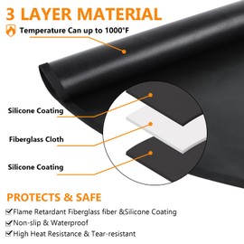 ROCKY&CHAO Fireproof Underlay 48 Inch Round Fire Protection Mat 3 Layer Fire Resistant Grill Mat, Fibreglass Aluminium Foil Fire Pit Pad, BBQ Grill Mat for Floor, Lawn, Camping, Deck Protection