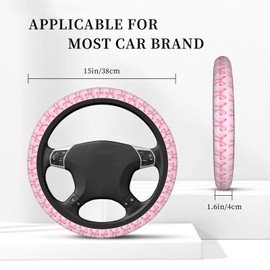 Generic Car Steering Wheel Cover Universal Neoprene Anti Slip Car Accessories Decorative Wheel Protector 15 Inch - Pink Bow 2