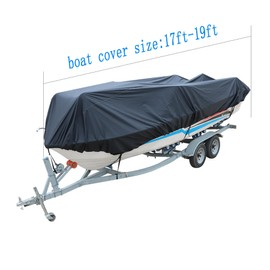 labworkauto Waterproof Heavy Duty 210D Boat Cover Trailerable Boat Cover Fit for V-Hull,Tri-Hull, Runabout Boat Cover Length:11-22 ft Black (17-19ft)