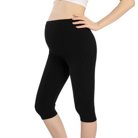 QingWan Womens Pregnancy Shorts for Summer Short Maternity Leggings Capri Over The Belly Black