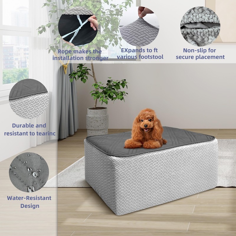 MEHIDFY Ottoman Cover, Waterproof Square Stool Slipcover, Quilted Stretch Furniture